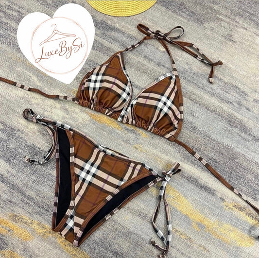 Brown Chequered Bikini PRE ORDER
